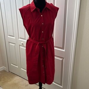 New York & Company Red Button-Down Midi Shirt Dress